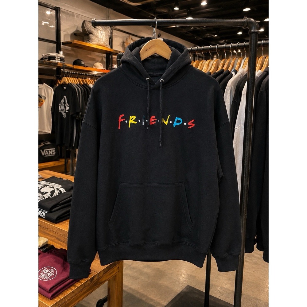 FRIENDS LOGO Licensed Hooded Sweatshirt Heather Hoodie, Black, Adult Medium TV